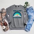 Vintage Retro Style Rainbow Take a Look It's In a Book Read Raglan Sleeve Sweatshirt Deep Heather
