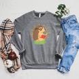 Wildlife Forest Animal Book Reading Bookworm Hedgehog Raglan Sleeve Sweatshirt Deep Heather