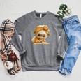 Women's Cute Lamb Reading Book Lover Animal Graphic Baby Sheep Open Raglan Sleeve Sweatshirt Deep Heather
