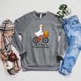 Women's Librarian Goose Book Lover Humor Reading Goose Raglan Sleeve Sweatshirt Deep Heather