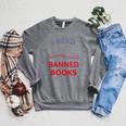Women's I Read Banned Books Bluegrey-Red Literature Activist Raglan Sleeve Sweatshirt Deep Heather