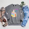 Women's Teaching Spring Semester Bunny Books Pencil Classroom Raglan Sleeve Sweatshirt Deep Heather