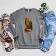 Women's Wise Owl Monocle Books Scholar Academic Art Raglan Sleeve Sweatshirt Deep Heather