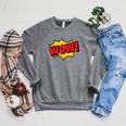 WOW Comic Book Cartoon Speech Bubble Pop Art Raglan Sleeve Sweatshirt Deep Heather