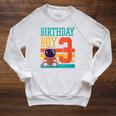 3 Year Old Birthday Boy Book Worm Reading Birthday Party Raglan Sleeve Sweatshirt Heather Mustard