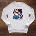Adorable Book Lover Calico Cat With Reading Glasses Cute For Men Women Kids Raglan Sleeve Sweatshirt Heather Mustard