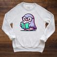 Adorable Book Lover Pigeon With Reading Glasses Cute Raglan Sleeve Sweatshirt Heather Mustard