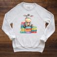 Adorable Donkey With Heart Sitting On Colorful Book Stack Raglan Sleeve Sweatshirt Heather Mustard