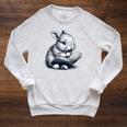 Adorable Reading Bunny Drawing For Book Lovers Philossophers Raglan Sleeve Sweatshirt Heather Mustard