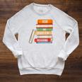 Ask Me What I'm Reading Book Lover Apparel Raglan Sleeve Sweatshirt Heather Mustard
