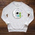 Astronaut And Alien Reading On Moon Space Book Lover Sci Fi Raglan Sleeve Sweatshirt Heather Mustard