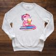 Axolotl With Strawberry Matcha And Books Raglan Sleeve Sweatshirt Heather Mustard