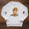 Baby Crocodile Small Book Reading Reptile Graphic Portrait Raglan Sleeve Sweatshirt Heather Mustard