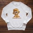 Baby Monkey Open Book Reading Animal Lover Graphic Portrait Raglan Sleeve Sweatshirt Heather Mustard
