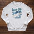 Beach Book Lover Summer Bookish Book Girl Summer Raglan Sleeve Sweatshirt Heather Mustard