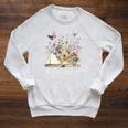 Beautiful Floral Open Book Teacher Men Women Raglan Sleeve Sweatshirt Heather Mustard