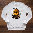 Bee Reading Book Lover Raglan Sleeve Sweatshirt Heather Mustard