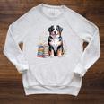 Bernese Mountain Dog Berner Bookworm Flowers Book Reading Raglan Sleeve Sweatshirt Heather Mustard