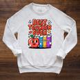 Best Teacher Ever Cute Apple Books School Classroom Vibes Raglan Sleeve Sweatshirt Heather Mustard