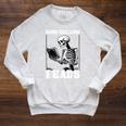 Bone-Chilling-Reads Skeleton Reading Bookworm Book Lovers Raglan Sleeve Sweatshirt Heather Mustard