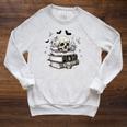 Boo Skeleton Skull Books Halloween Women School Teacher Kid Raglan Sleeve Sweatshirt Heather Mustard