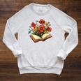 Book With Blooming Flowers Reading Nature Garden Raglan Sleeve Sweatshirt Heather Mustard
