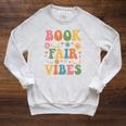 Book Fair Vibes Groovy Retro School Reading Nostalgic Raglan Sleeve Sweatshirt Heather Mustard
