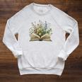 Book Flowers Reading Book Lover Raglan Sleeve Sweatshirt Heather Mustard