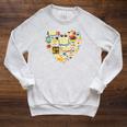 Book Lover Heart Reading Stack Bookworm Raglan Sleeve Sweatshirt Heather Mustard