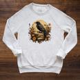 Book Lover Ideas Raven Reading Book Occult Crow Raglan Sleeve Sweatshirt Heather Mustard