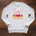 Book Lover L Is For Libraries Librarian Valentines Raglan Sleeve Sweatshirt Heather Mustard