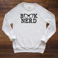 BOOK NERD Glasses Reading Lover Bookworm Teacher Quote Women Raglan Sleeve Sweatshirt Heather Mustard