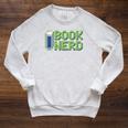 Book Nerd Pixel Retro Reading Bibliophile Gamer Raglan Sleeve Sweatshirt Heather Mustard