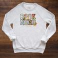 Book Nerd Vintage Floral Aesthetic Leopard Print Raglan Sleeve Sweatshirt Heather Mustard