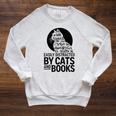 Book Reading Book Easily Distracted By Cats And Books Raglan Sleeve Sweatshirt Heather Mustard