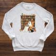 Bookish Ghost Haunted Library Cat Bookworm Book Lover Raglan Sleeve Sweatshirt Heather Mustard