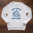 Books & Knitting Are My Therapy Reading Knitting Lover Craft Raglan Sleeve Sweatshirt Heather Mustard