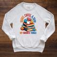 Books Coffee & Yarn Lover My Favorite Things Raglan Sleeve Sweatshirt Heather Mustard