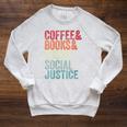 Books Coffee Dogs Social Justice For Men Women Raglan Sleeve Sweatshirt Heather Mustard