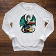 Books Dragon Reading Book Lover Raglan Sleeve Sweatshirt Heather Mustard