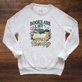 Books Are My Therapy Cozy Book Lover Reading & Coffee Raglan Sleeve Sweatshirt Heather Mustard