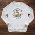Books Spicy Coffee ICY Book Booktrovert Librarian Bookish Raglan Sleeve Sweatshirt Heather Mustard