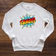 Boys Samuel Comic Book Superhero Name Raglan Sleeve Sweatshirt Heather Mustard