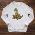 Brachiosaurus Dinosaur Reading Book Nerd Raglan Sleeve Sweatshirt Heather Mustard