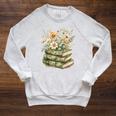Camo Floral Books Wildflower Botanical Reading Lover Raglan Sleeve Sweatshirt Heather Mustard
