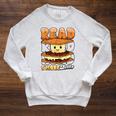 Camping Reading Fun Book Lover Camper Librarian Raglan Sleeve Sweatshirt Heather Mustard