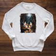 Camping Sheet Ghost Reading Book At Campfire Halloween Raglan Sleeve Sweatshirt Heather Mustard