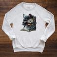 Cat Art Book Cat Motif Flowers Cat Raglan Sleeve Sweatshirt Heather Mustard