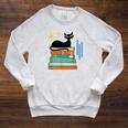 Cat And Books Retro Midcentury Mid Century Aesthetic Raglan Sleeve Sweatshirt Heather Mustard