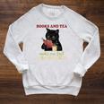 Cat Books And Tea Make Me Feel Less Murdery Quote Raglan Sleeve Sweatshirt Heather Mustard